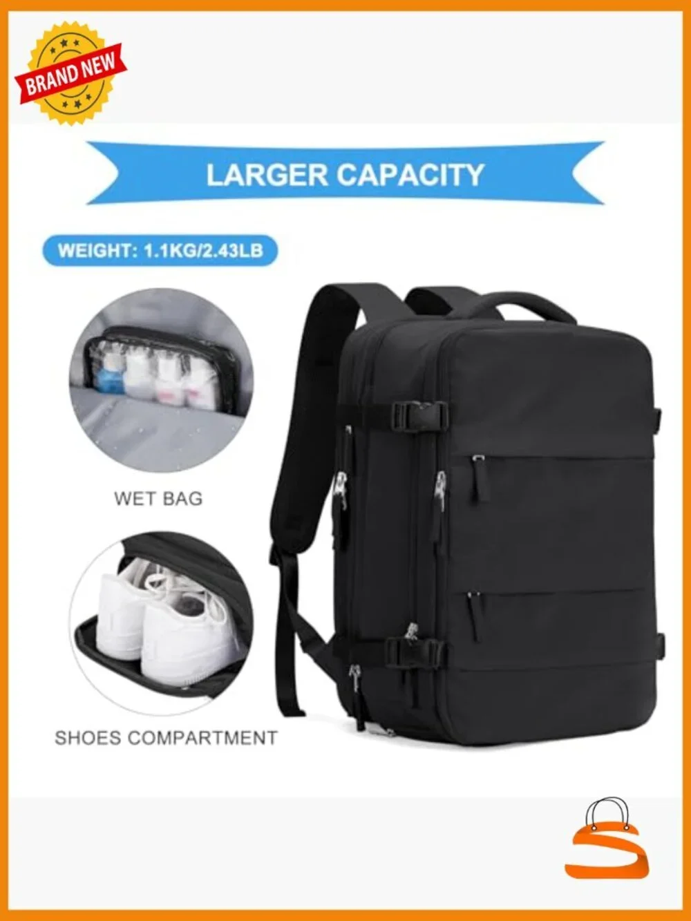Large Travel Backpack Carry On, Expandable Hiking Rucksack, Extra Heavy Duty